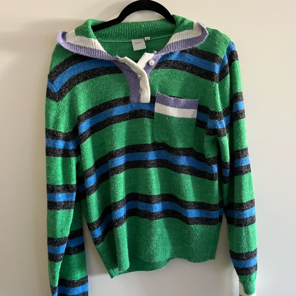Ichi Orine Striped Women’s Polo Sweater
